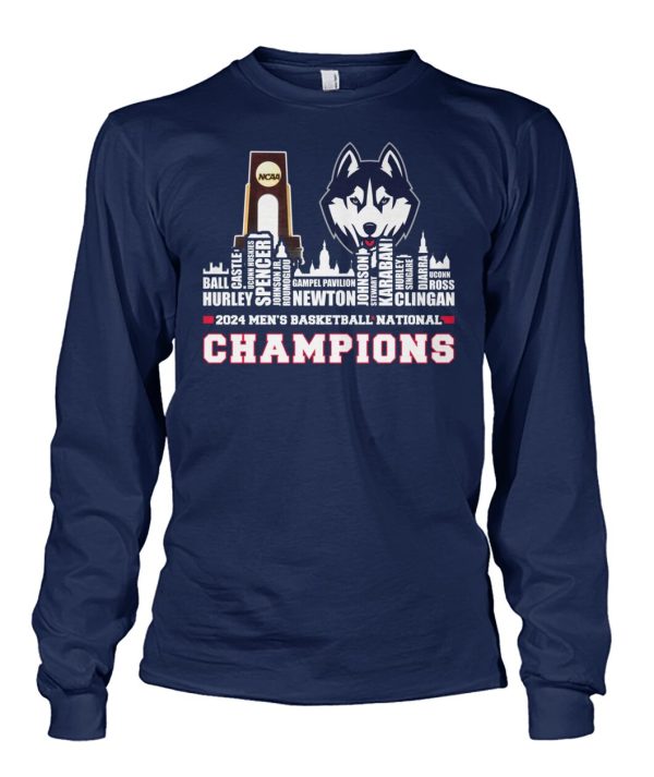 Uconn 2024 Roster With NCAA Champions Trophy Cup Shirt