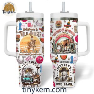 Lainey Wilson 40oz Tumbler with Vintage Style Wildflowers and Wild Horses 2 anbXQ