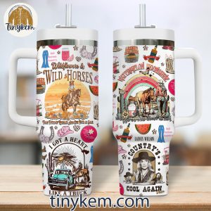 Lainey Wilson 40oz Tumbler with Vintage Style Wildflowers and Wild Horses 3 kf1eD