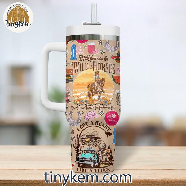 Lainey Wilson 40oz Tumbler with Vintage Style:Wildflowers and Wild Horses