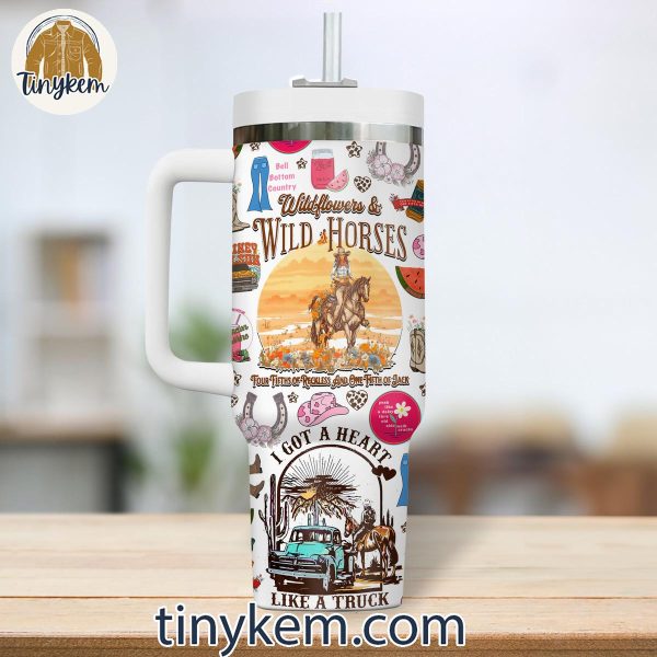 Lainey Wilson 40oz Tumbler with Vintage Style:Wildflowers and Wild Horses