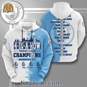 Man City 4 Time In A Row PL Champions Tshirt2C Hoodie Team Roster On The Back 2 qfQ6m