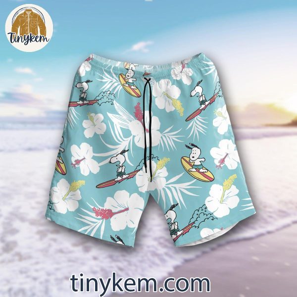 Snoopy Surfing Floral Hawaiian Shirt And Shorts