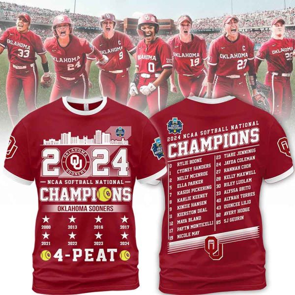 Oklahoma Sooners NCAA 2024 Champions 4-Peat Tshirt, Hoodie