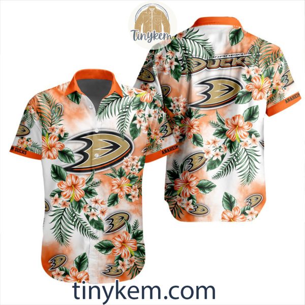 Anaheim Ducks Hawaiian Button Shirt With Hibiscus Flowers Design