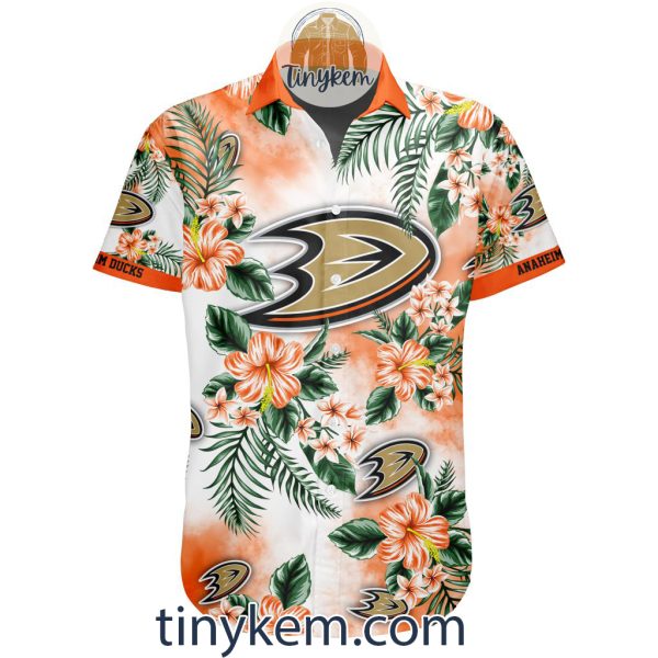 Anaheim Ducks Hawaiian Button Shirt With Hibiscus Flowers Design