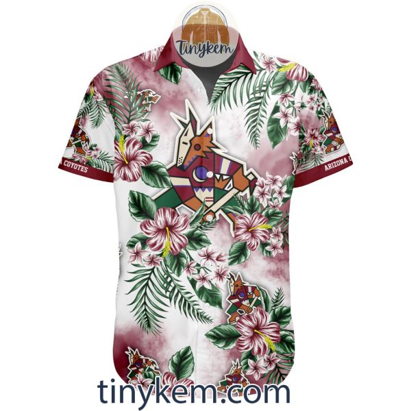 Arizona Coyotes Hawaiian Button Shirt With Hibiscus Flowers Design