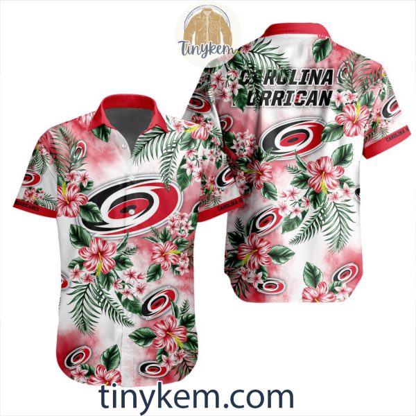 Carolina Hurricanes Hawaiian Button Shirt With Hibiscus Flowers Design
