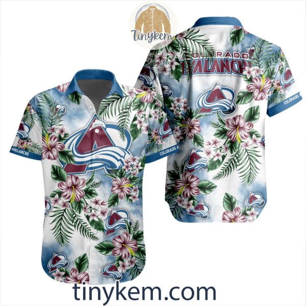 Colorado Avalanche Hawaiian Button Shirt With Hibiscus Flowers Design
