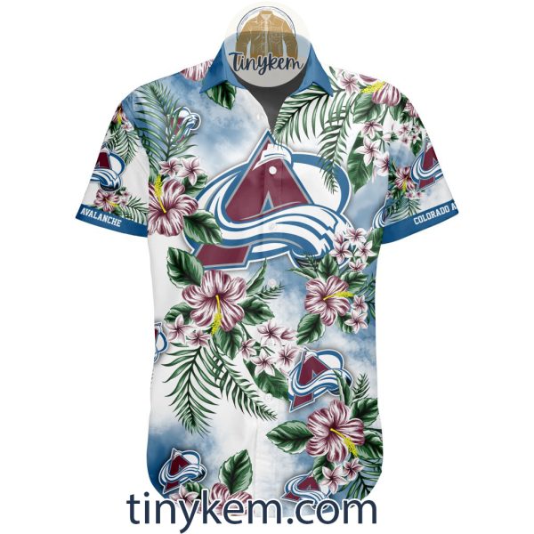 Colorado Avalanche Hawaiian Button Shirt With Hibiscus Flowers Design