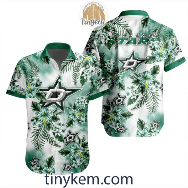 Dallas Stars Hawaiian Button Shirt With Hibiscus Flowers Design