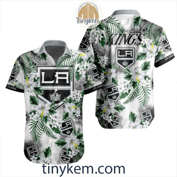 Los Angeles Kings Hawaiian Button Shirt With Hibiscus Flowers Design