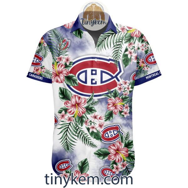 Montreal Canadiens Hawaiian Button Shirt With Hibiscus Flowers Design