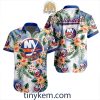 New Jersey Devils Hawaiian Button Shirt With Hibiscus Flowers Design