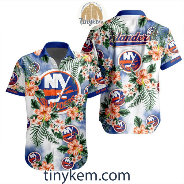 New York Islanders Hawaiian Button Shirt With Hibiscus Flowers Design