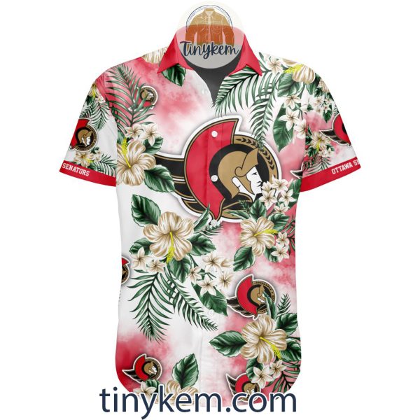 Ottawa Senators Hawaiian Button Shirt With Hibiscus Flowers Design
