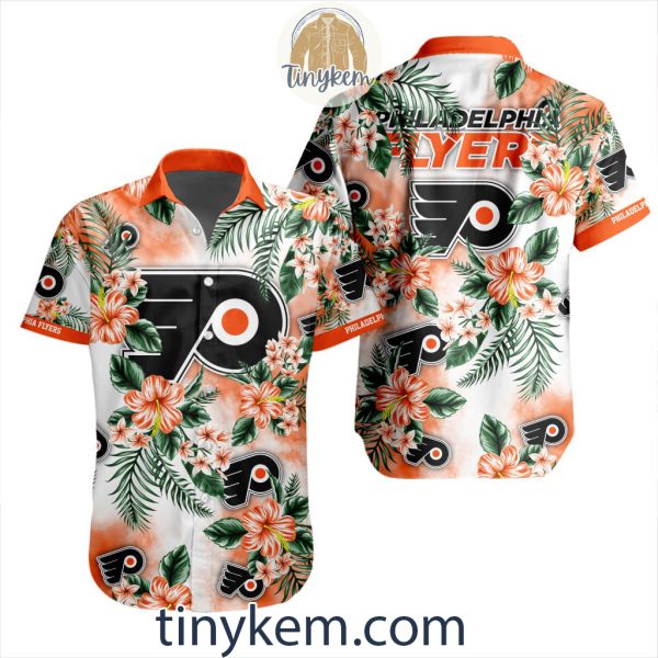 Philadelphia Flyers Hawaiian Button Shirt With Hibiscus Flowers Design