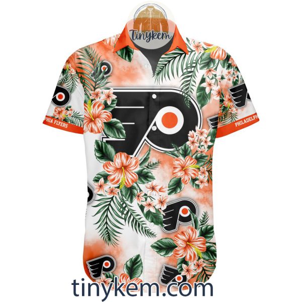 Philadelphia Flyers Hawaiian Button Shirt With Hibiscus Flowers Design
