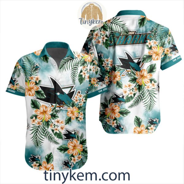 San Jose Sharks Hawaiian Button Shirt With Hibiscus Flowers Design
