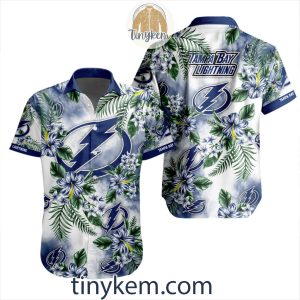Tampa Bay Lightning Hawaiian Button Shirt With Hibiscus Flowers Design