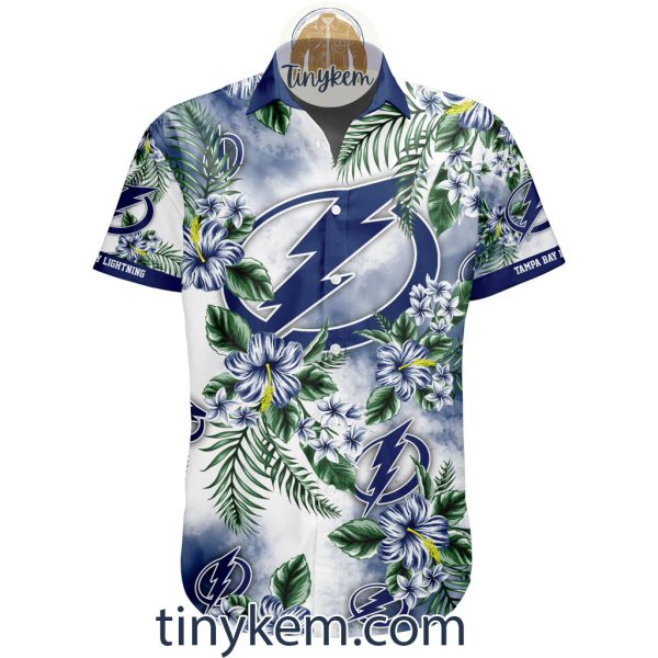 Tampa Bay Lightning Hawaiian Button Shirt With Hibiscus Flowers Design