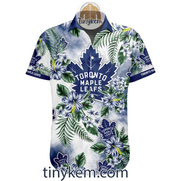 Toronto Maple Leafs Hawaiian Button Shirt With Hibiscus Flowers Design