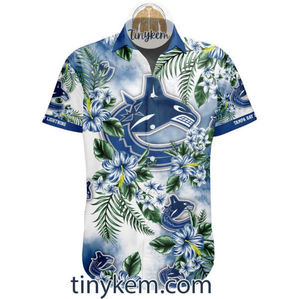 Vancouver Canucks Hawaiian Button Shirt With Hibiscus Flowers Design
