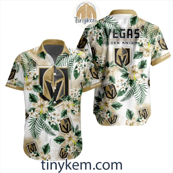 Vegas Golden Knights Hawaiian Button Shirt With Hibiscus Flowers Design