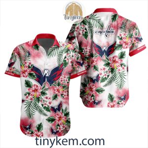 Washington Capitals Hawaiian Button Shirt With Hibiscus Flowers Design