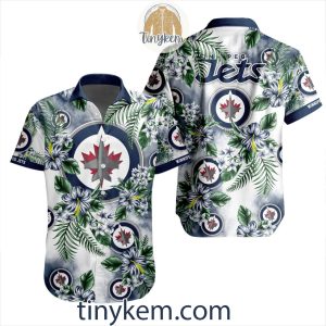 Winnipeg Jets Hawaiian Button Shirt With Hibiscus Flowers Design