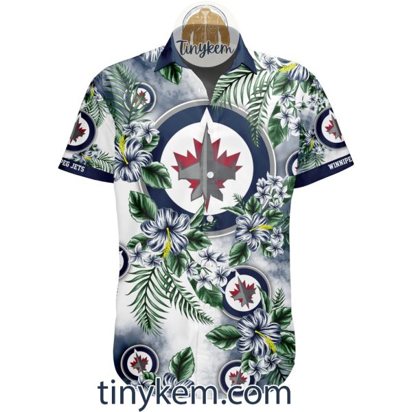 Winnipeg Jets Hawaiian Button Shirt With Hibiscus Flowers Design