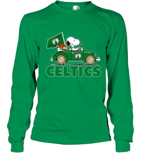 Boston Celtics And Snoopy Drives Car Shirt