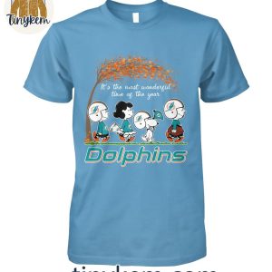 Miami Dolphins Peanuts Charlie Browns And Snoopy In Fall T-Shirt