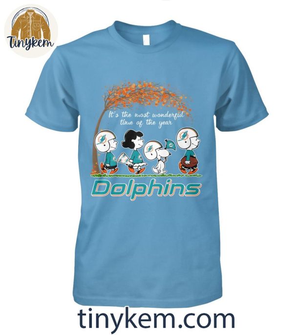 Miami Dolphins Peanuts Charlie Browns And Snoopy In Fall T-Shirt