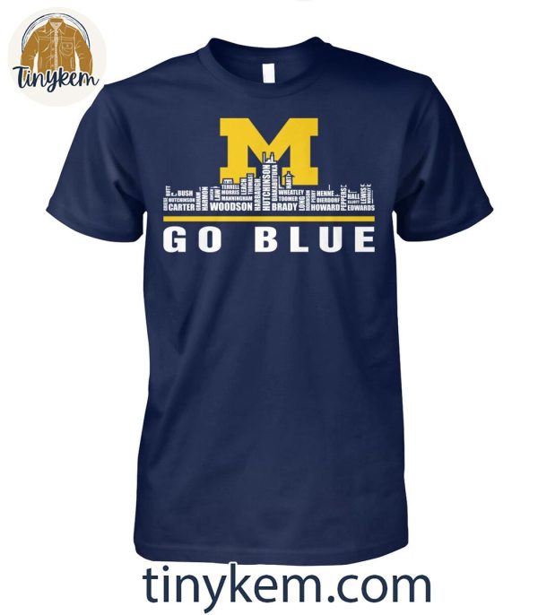 Michigan Wolverines Go Blue Football Player Name Skyline Shirt