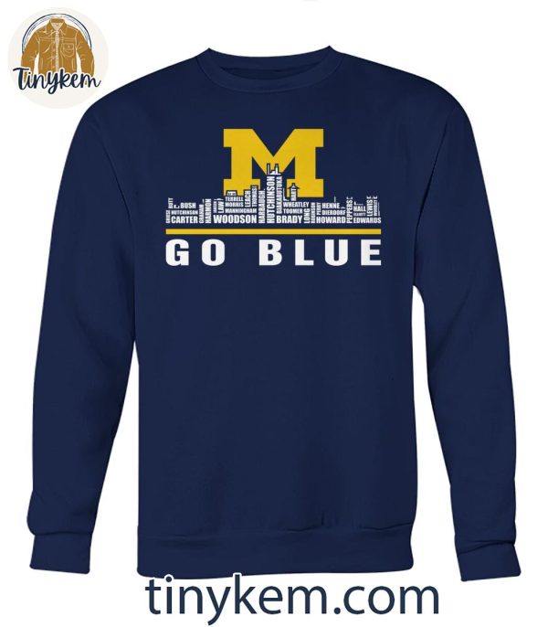 Michigan Wolverines Go Blue Football Player Name Skyline Shirt