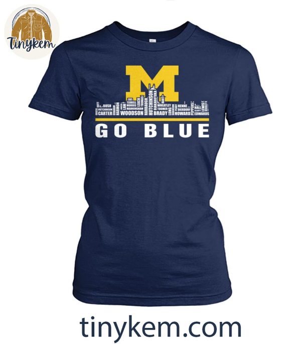 Michigan Wolverines Go Blue Football Player Name Skyline Shirt