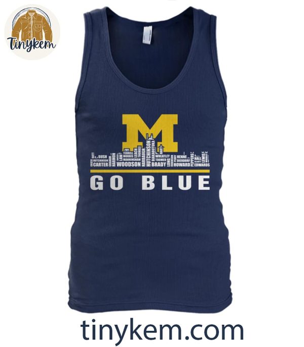 Michigan Wolverines Go Blue Football Player Name Skyline Shirt