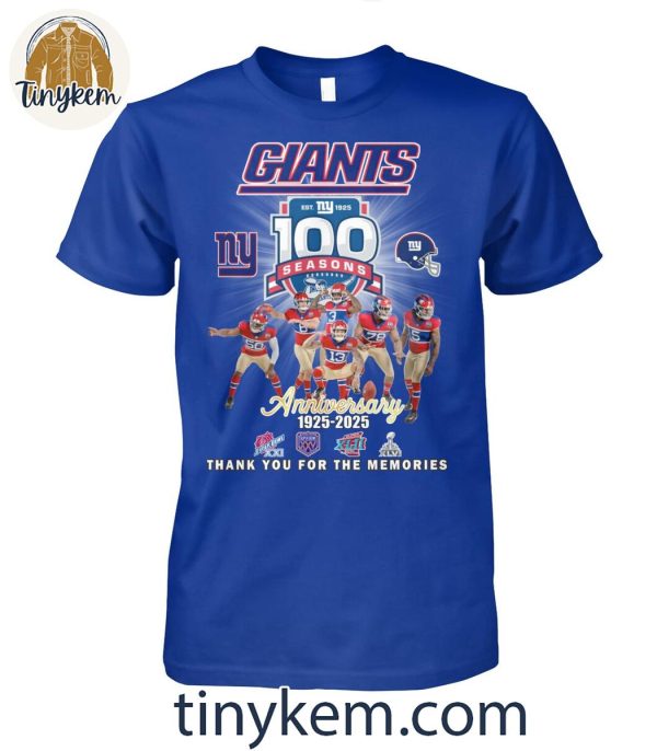 New York Giants Thank You For The Memories Of 100 Years 1925-2025 T-Shirt