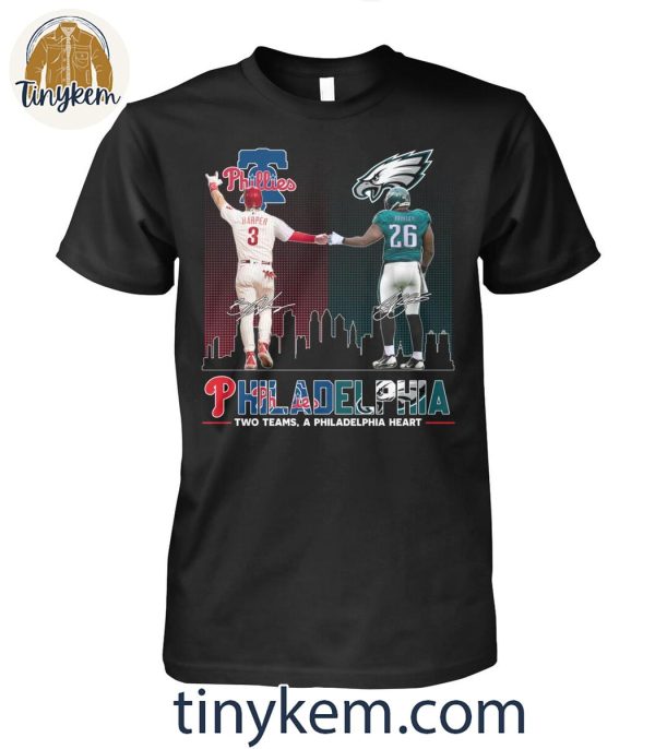 Philadelphia Phillies Philadelphia Eagles Two Team A Philadelphia Heart T-Shirt