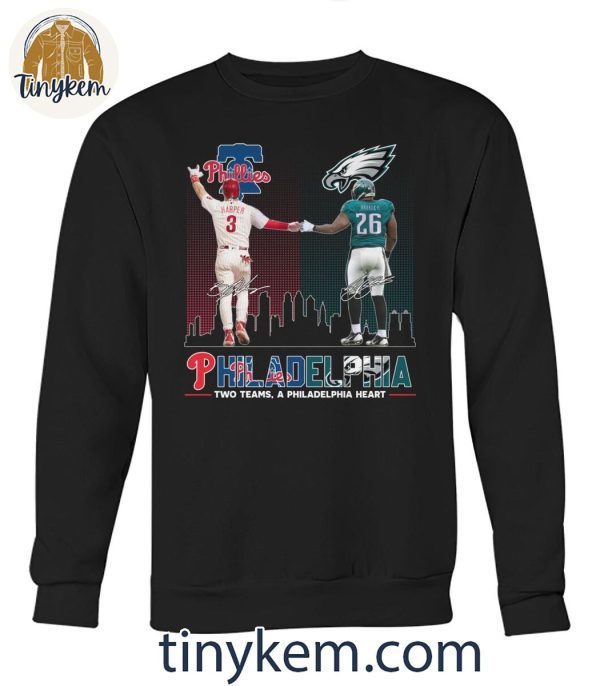 Philadelphia Phillies Philadelphia Eagles Two Team A Philadelphia Heart T-Shirt