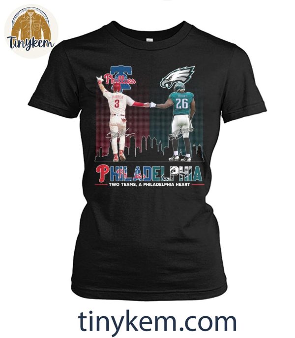 Philadelphia Phillies Philadelphia Eagles Two Team A Philadelphia Heart T-Shirt