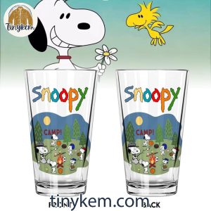 Snoopy Camping In The Night Of Full Moon Beer 16oz Glass Cups