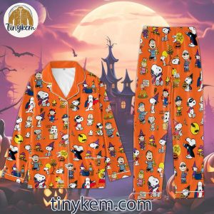 Snoopy Peanuts Happy Halloween Pajamas Set In Orange Color