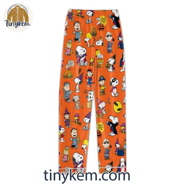 Snoopy Peanuts Happy Halloween Pajamas Set In Orange Color