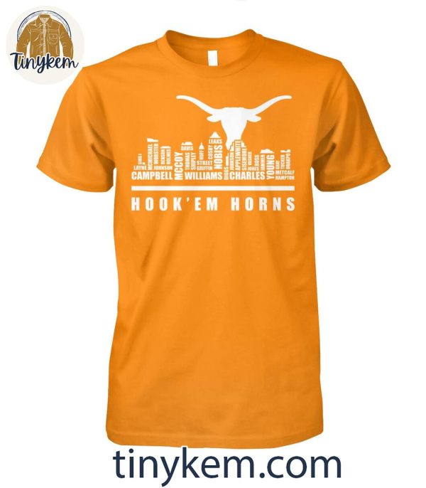 Texas Longhorns Hook ‘Em Horns Football Player Name Skyline Shirt