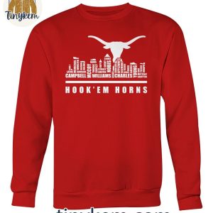 Texas Longhorns Hook Em Horns Football Player Name Skyline Shirt 2 hXoXl