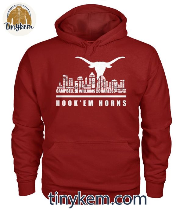 Texas Longhorns Hook ‘Em Horns Football Player Name Skyline Shirt