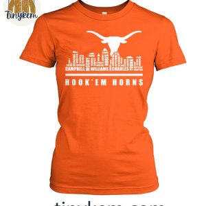 Texas Longhorns Hook Em Horns Football Player Name Skyline Shirt 4 Zr0fD