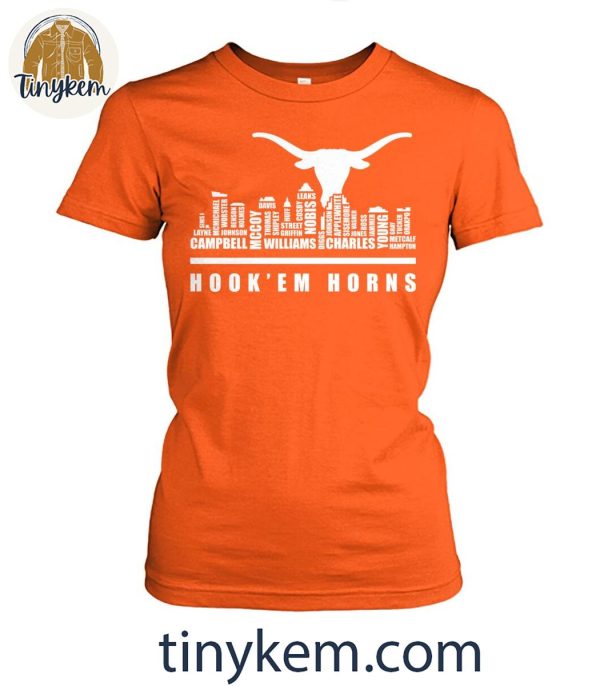 Texas Longhorns Hook ‘Em Horns Football Player Name Skyline Shirt